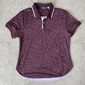RLX Ralph Lauren Performance Airflow Golf Polo Shirt Women M Floral Burgundy